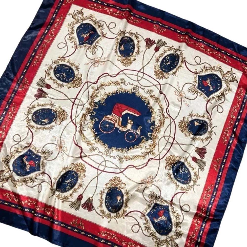 Classic Blue, Red and Cream Silk-Feel Scarf